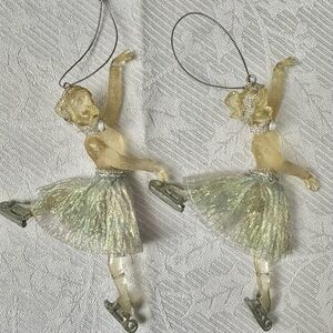 Set of 2 Vintage Ice Skating Girls Christmas Tree Ornaments